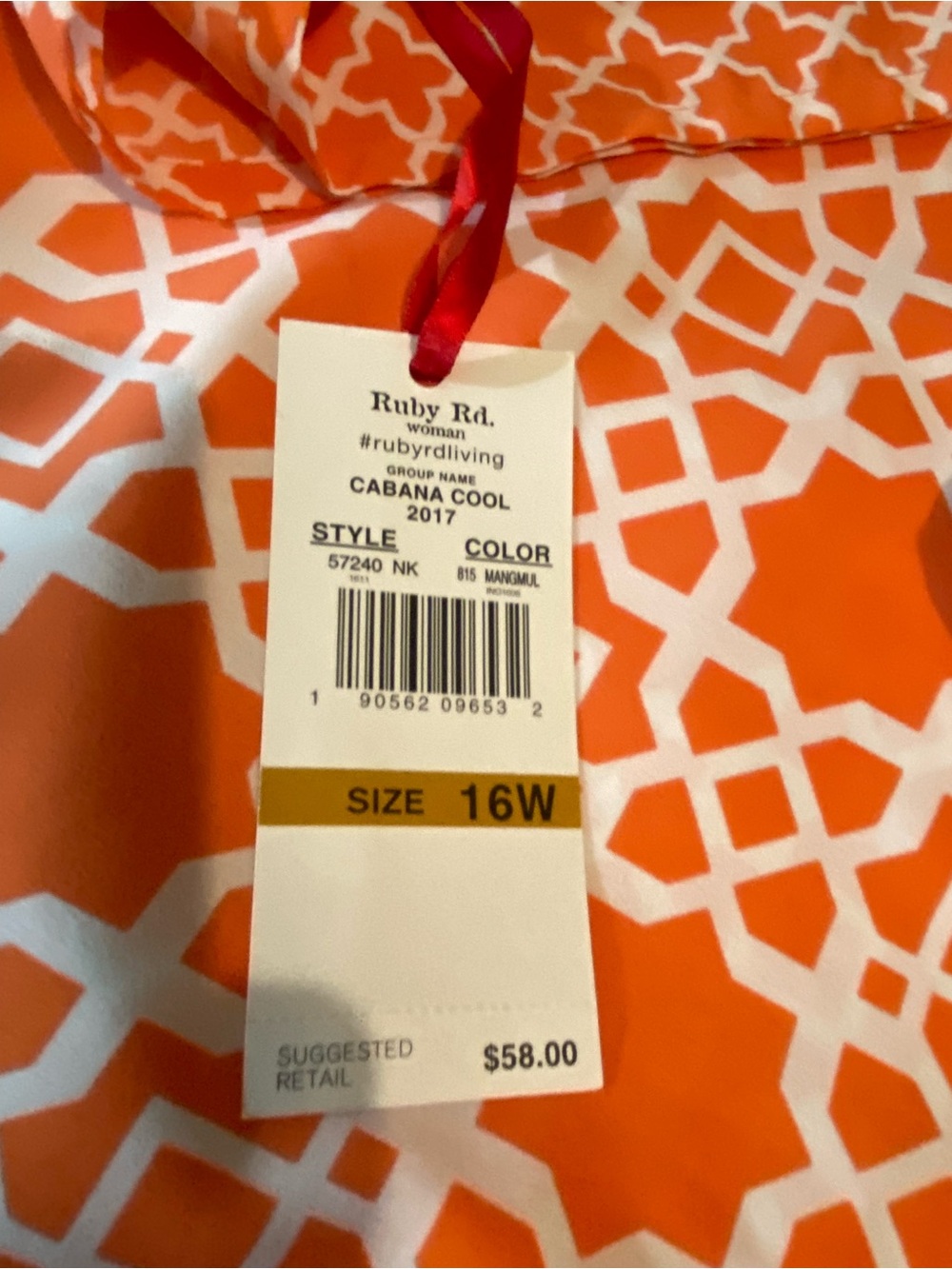 Ruby Rd. Orange and White Geometric Top - Picture 10 of 11